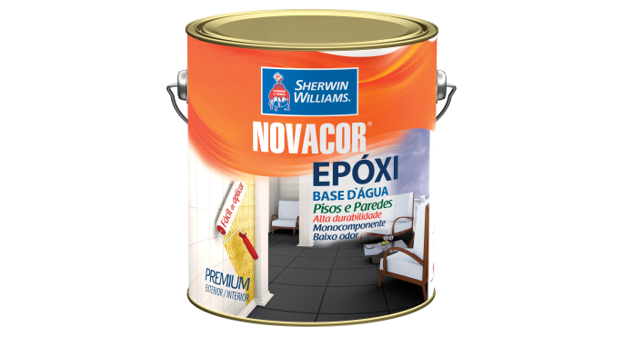 Standard Novacor Epxi - Tinta epxi  base dgua, de grande resistncia e durabilidade, secagem rpida, acabamento brilhante, desenvolvido para aplicao em azulejos de banheiros, cozinhas e lavanderias.